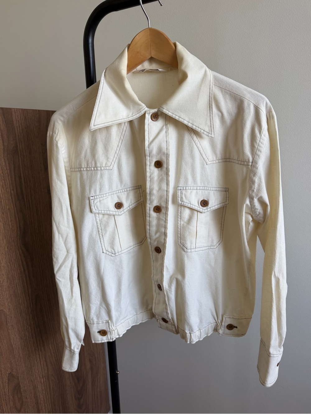 Vintage Holiday Off-White Cotton Western Bomber Jacket Size L